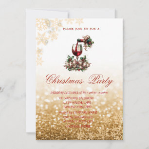 Red Glass Bottle Glittery Company Christmas  Invitation