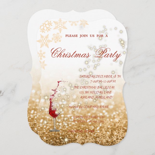 Red Glass Glittery,Corporate Christmas Party Invitation (Front/Back)