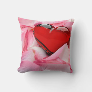 Red Glass Heart Rose Petals Cushion