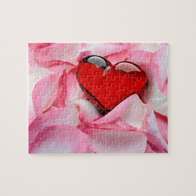 Red Glass Heart Rose Petals Jigsaw Puzzle (Horizontal)
