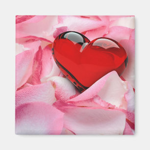 Red Glass Heart Rose Petals Magnet