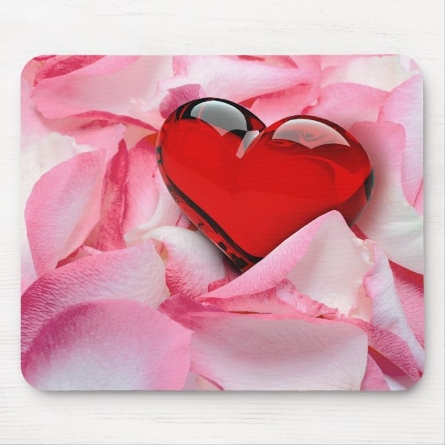 Red Glass Heart Rose Petals Mouse Pad (Front)