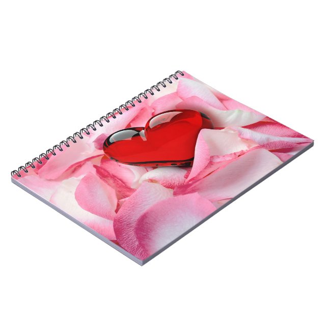 Red Glass Heart Rose Petals Notebook (Left Side)