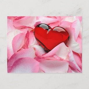 Red Glass Heart Rose Petals Postcard