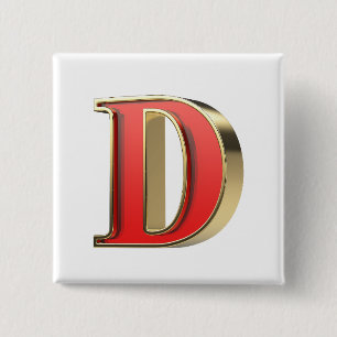 Red glass letter D 15 Cm Square Badge
