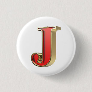 Red glass letter J  3 Cm Round Badge