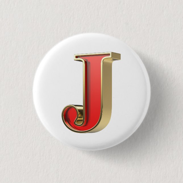 Red glass letter J  3 Cm Round Badge (Front)
