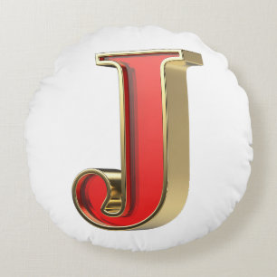 Red glass letter J Round Cushion