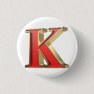 Red glass letter K  3 Cm Round Badge