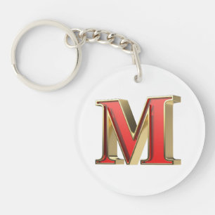 Red glass letter M  Key Ring