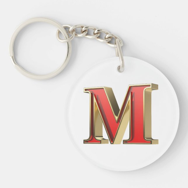 Red glass letter M  Key Ring (Front)