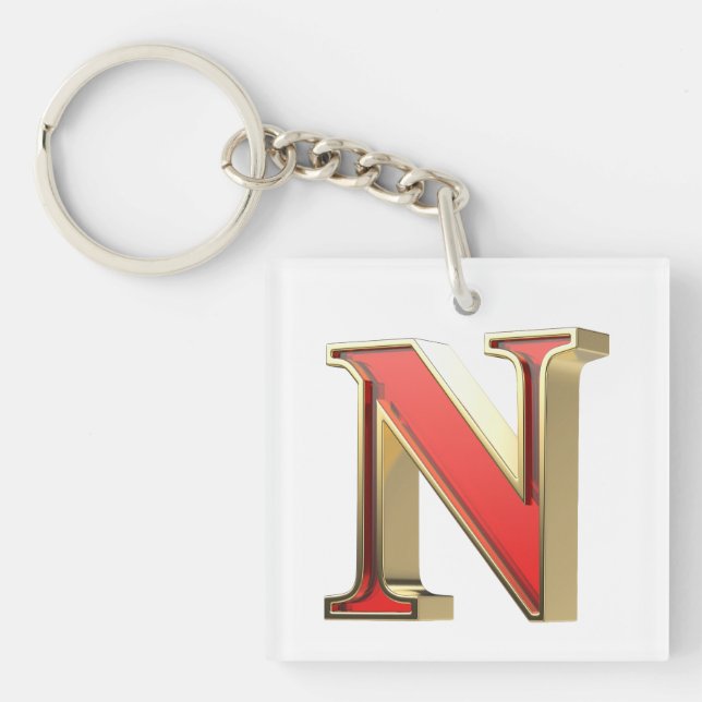 Red glass letter N Key Ring (Front)