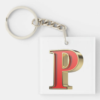 Red glass letter P  Key Ring