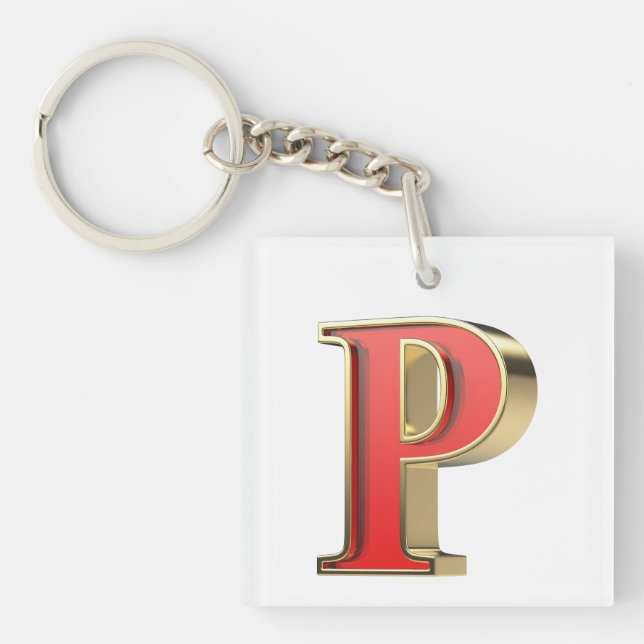Red glass letter P  Key Ring (Front)