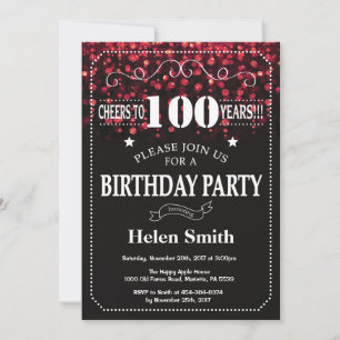 Red Glitter 100th Birthday Invitation