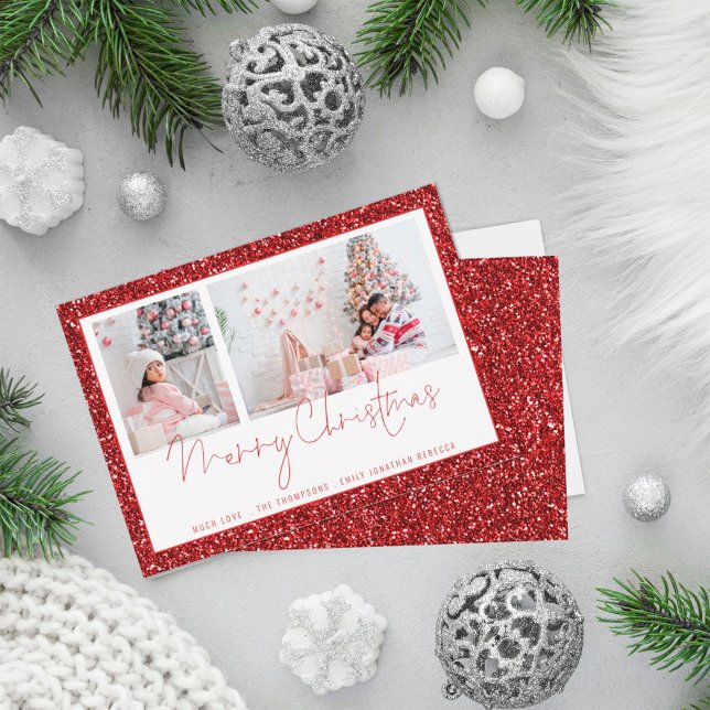 Red Glitter 2 Photo Script Merry Christmas Card (Creator Uploaded)