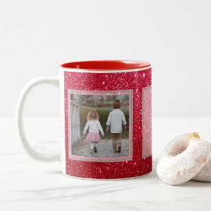 Red Glitter 2 Pictures w/Text Design Your Own Two-Tone Coffee Mug