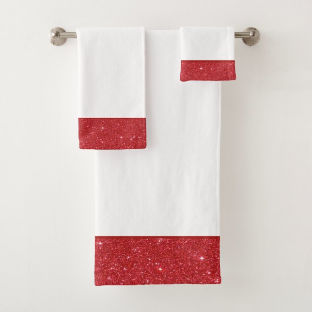 Red glitter accent bath towel set (Insitu)