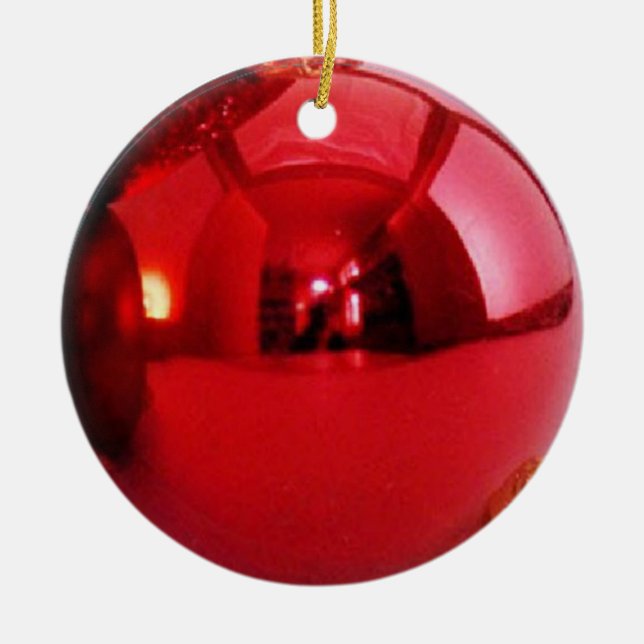 Red Glitter Adorable Holiday  Ceramic Ornament (Front)