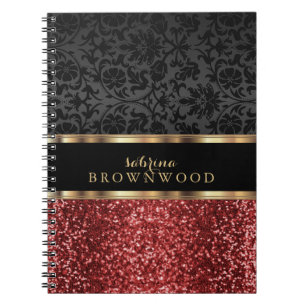 Red Glitter and Black Damask Notebook