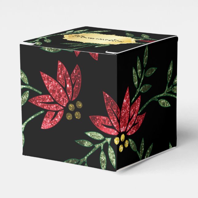 Red Glitter and Black Floral Favour Box (Front Side)