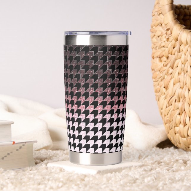 Red glitter and black houndstooth pattern insulated tumbler (Living Room)
