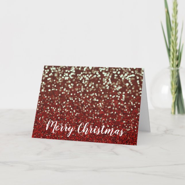 Red Glitter and Bright Lights Christmas Card (Front)