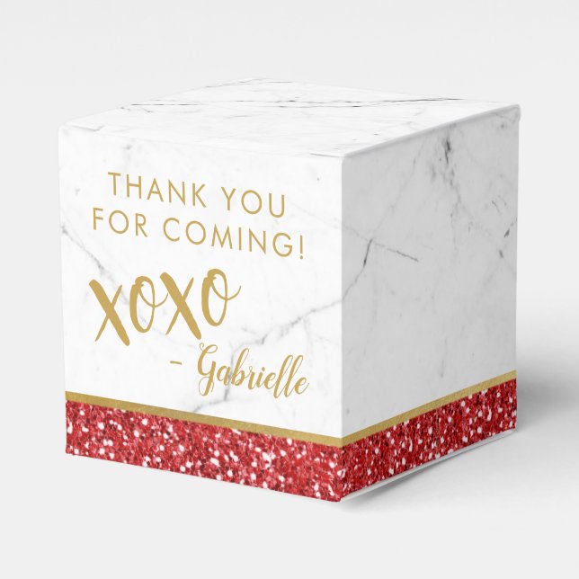 Red Glitter and Gold Marble Personalised Party Favour Box (Front Side)