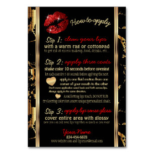 Red Glitter and Marble Lip Instructions Table Number