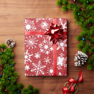 Red glitter and snowflakes  wrapping paper