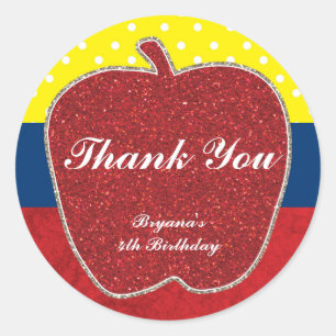 Red Glitter Apple Princess Party Favour Stickers