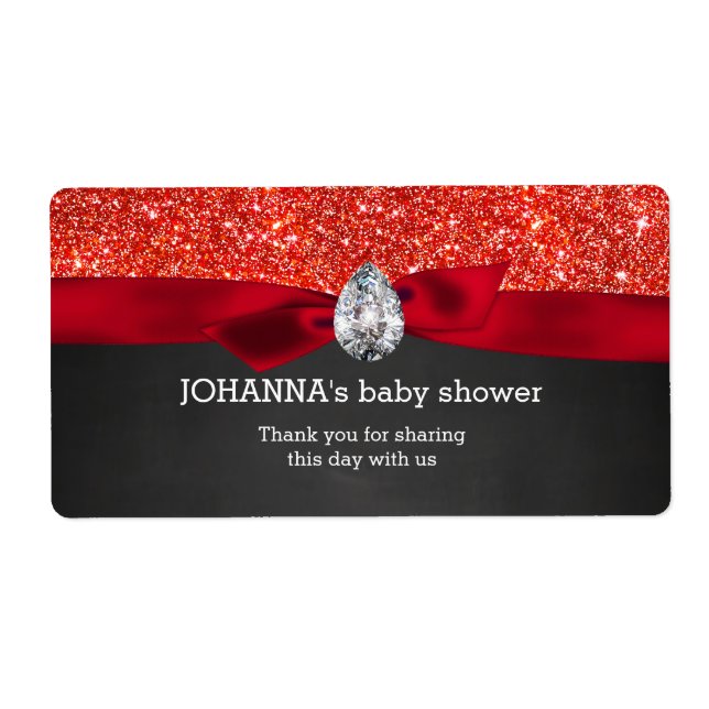 Red Glitter Baby Shower Chalkboard Water Bottle (Front)