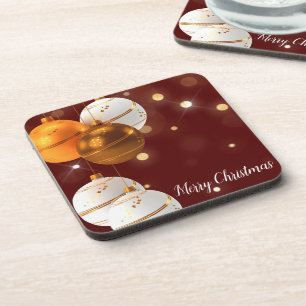 Red Glitter Background With Christmas Balls Coaster