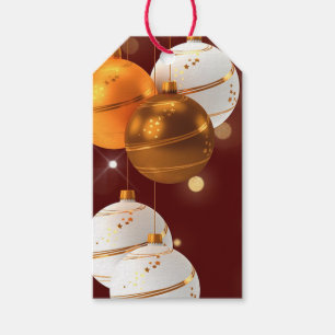 Red Glitter Background With Christmas Balls Gift Tags