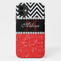 RED GLITTER BLACK CHEVRON MONOGRAMMED