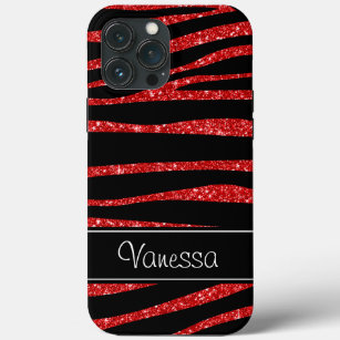 Red Glitter Black Zebra iPhone 13 Pro Max Case