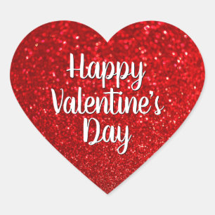Red Glitter Bokeh Happy Valentine's Day Heart Sticker