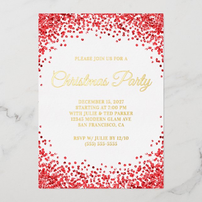 Red Glitter Border White Christmas Party (Front)