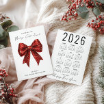 Red Glitter Bow 2026 Calendar Merry Christmas Holiday Card<br><div class="desc">Red Faux Glitter Coquette Bow 2026 Calendar Merry Christmas is in a stylish set handwritten style script. With a handy 2025 calendar on the back for your recipients and Happy New Year greeting.</div>