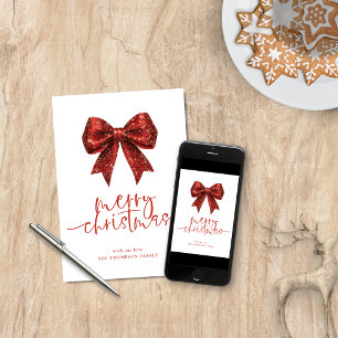 Red Glitter Bow 2027 Calendar Merry Christmas Holiday Card