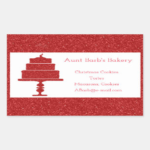 Red Glitter Cake Bakery Rectangular Sticker