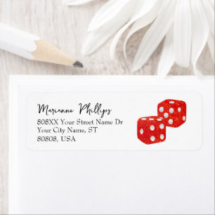 Red Glitter Casino Dice Return Address Label