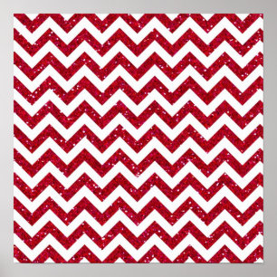 Red Glitter Chevron Pattern Poster
