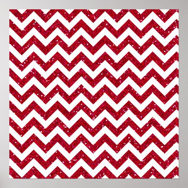 Red Glitter Chevron Pattern Poster (Front)