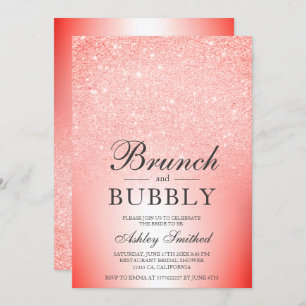 Red glitter chic brunch bubbly bridal shower invitation
