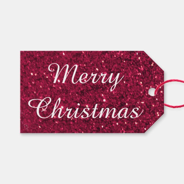 Red Glitter Christmas Gift Tags (Front (Horizontal))