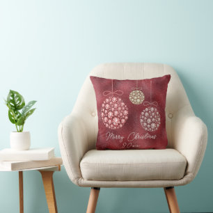Red Glitter Christmas Ornaments Holiday Cushion