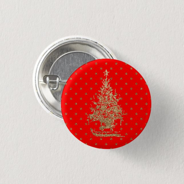 Red glitter christmas tree  3 cm round badge (Front & Back)