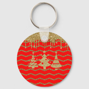 Red glitter christmas tree key ring