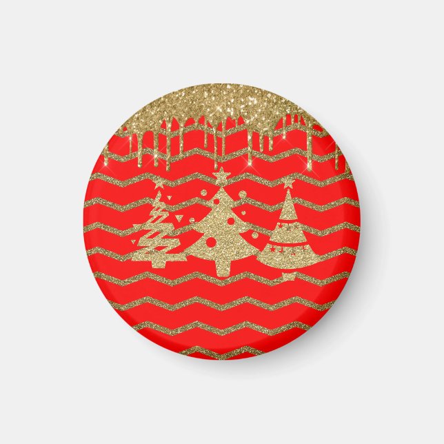 Red glitter christmas tree magnet (Front)